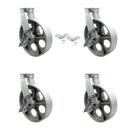 Service Caster 12'' Extra Heavy Duty Semi Steel Cast Iron Caster Set 4 Brakes 2 Swivel Locks, 4PK CRAN-KP92S1230-SSR-SLB-BSL-2-SLB-2